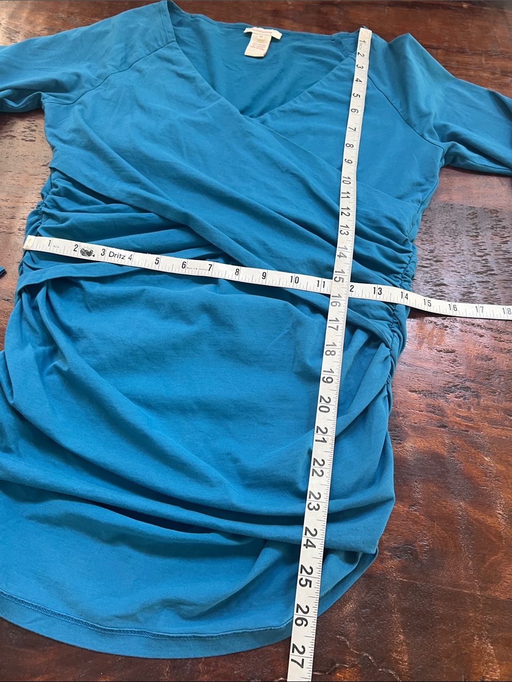 SUNDANCE Vanessa Faux Wrap Long Sleeve Tee Top Vibrant Teal/Blue Women's M - Picture 9 of 10